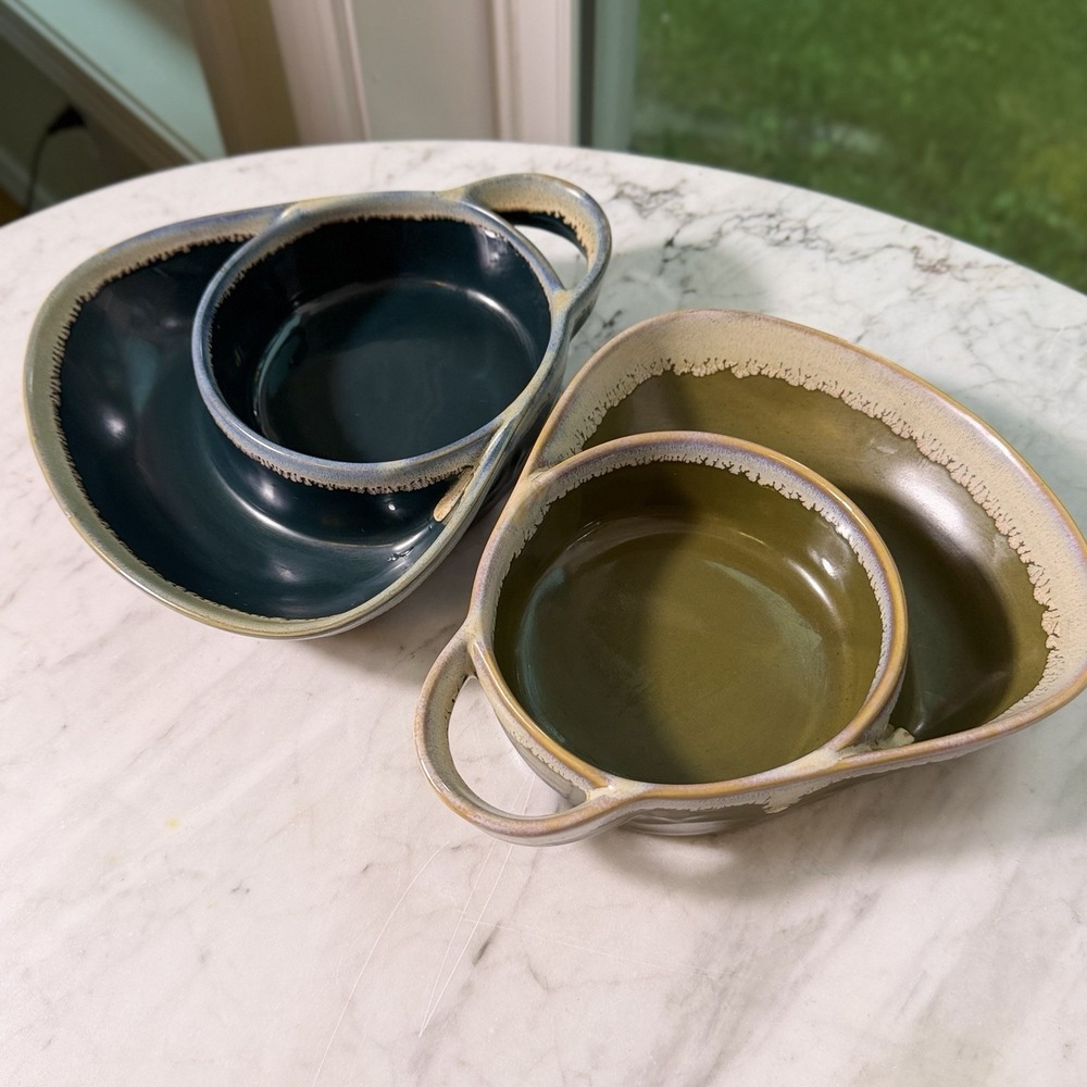 Two LTD Commodities Stoneware Drip Glaze Soup Cracker Bowl Chip Dip Dishes
